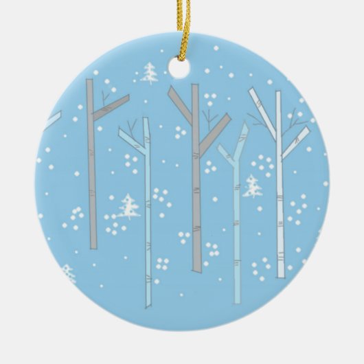 Birken mit fallendem Schnee Keramikornament (Vorne)