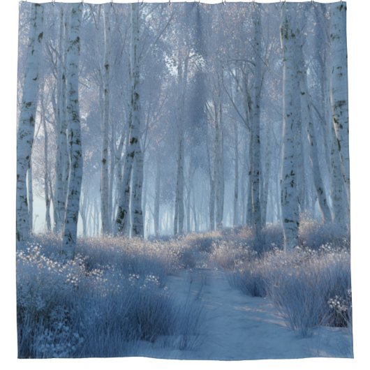 Birken-Strahlen-Schnee-Wald-Duschvorhang Duschvorhang (Vorderseite)