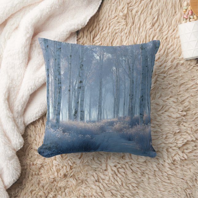 Birken-Strahlender-Schnee-Wald  Kissen (Decke)