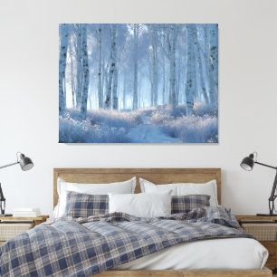 Birken-Strahlender-Schnee-Wald Leinwanddruck