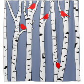 Birken und Vögel Duschvorhang (Vorderseite)