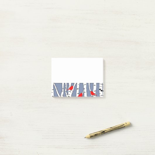 Birken und Vögel Post-it Klebezettel (Auf Schreibtisch)