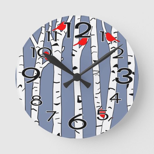 Birken und Vögel Runde Wanduhr (Vorderseite)