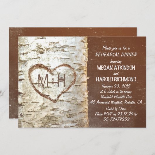 Birkenbähnchen rustikales Probe-Dinner Einladung (Vorne/Hinten)