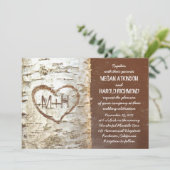 Birkenbarke Herz rustikale Hochzeitseinladungen Einladung (Stehend Vorderseite)