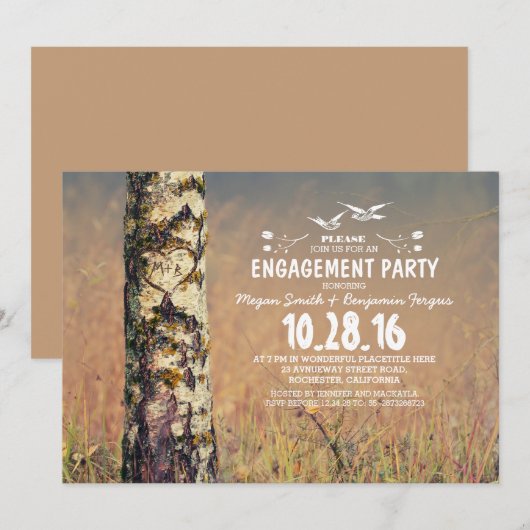 Birkenbaum & Liebe rustikale Begegnungsfeier Einladung (Vorne/Hinten)