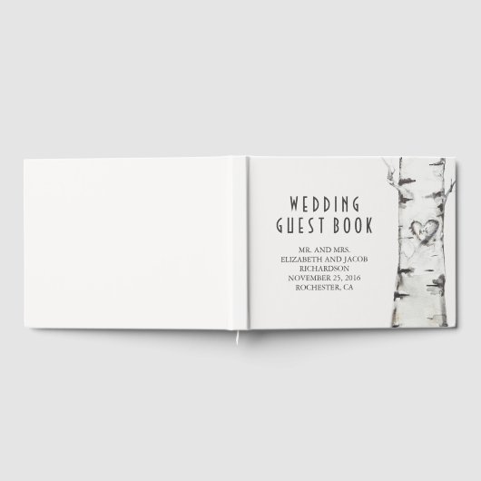 Birkenbaum und Herz rustikale Wasserfarbe Gästebuch (Voll)