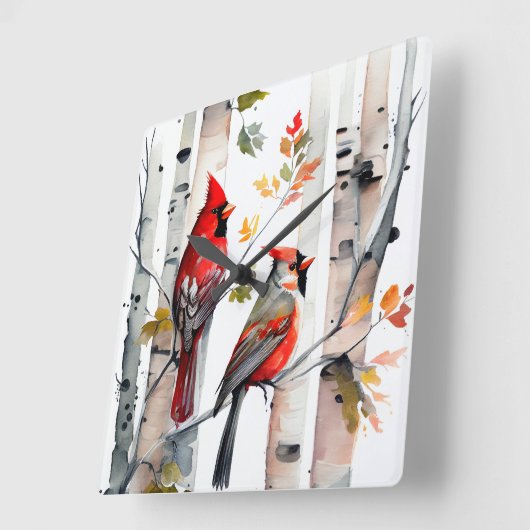 Birkenbaum und Kardinal-Wall-Uhr Quadratische Wanduhr (Winkel)