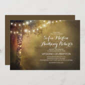 Birkenbaum und Lichterketten Einladung zur Hochzei (Vorne/Hinten)