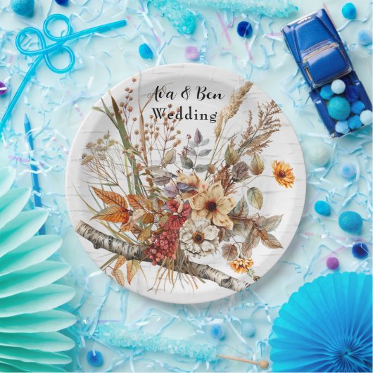 Birkenbaum und Wildblumen Hochzeit im Herbst Pappteller (Party)