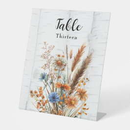 Birkenbaum und Wildblumen Tischnummer Sockelschild