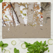 Birkenbäume Herbstlaub Rough Edge Spatter Rustikal Geschirrtuch (Gefaltet)