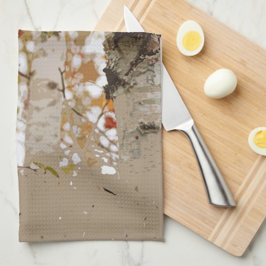 Birkenbäume Herbstlaub Rough Edge Spatter Rustikal Geschirrtuch (Viertel Falte)