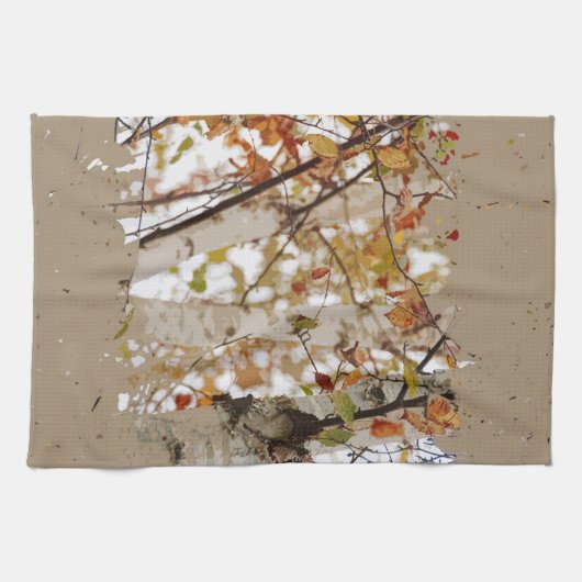Birkenbäume Herbstlaub Rough Edge Spatter Rustikal Geschirrtuch (Horizontal)
