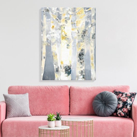 Birkenbäume im grauen Hintergrund Leinwanddruck (Insitu (Wohnzimmer))