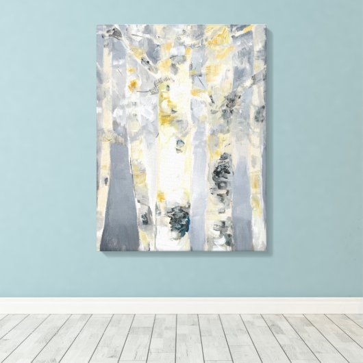 Birkenbäume im grauen Hintergrund Leinwanddruck (Insitu (Holzboden))