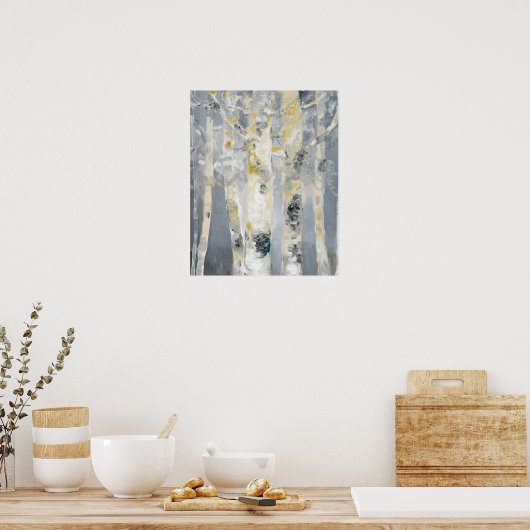 Birkenbäume im grauen Hintergrund Poster (Küche)
