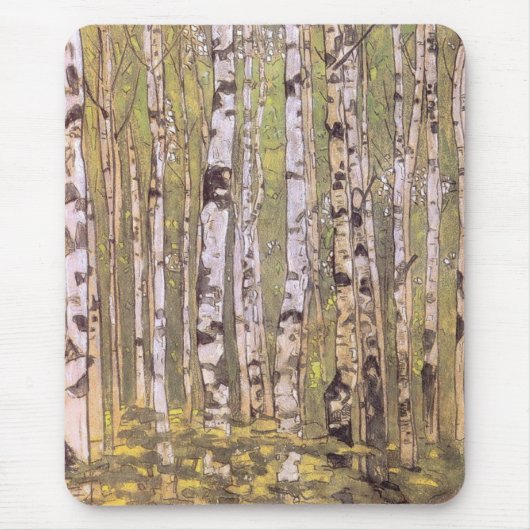 Birkenbäume in einem Wald (Roerich) Mousepad (Vorne)