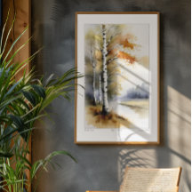 Birkenbäume in Wasserfarbe - Drucken