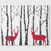 Birkenbäume mit roten Weihnachtsrotwild und Geschenkpapier (Flach)