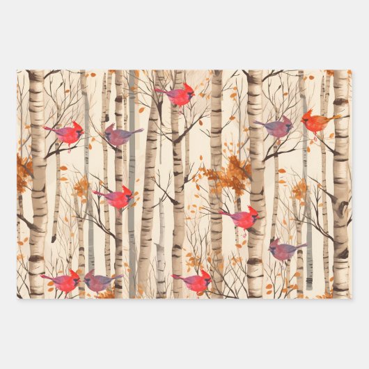 Birkenbäume, Rote Kardinäle und Chipmunks Geschenkpapier Set (Vorderseite 2)