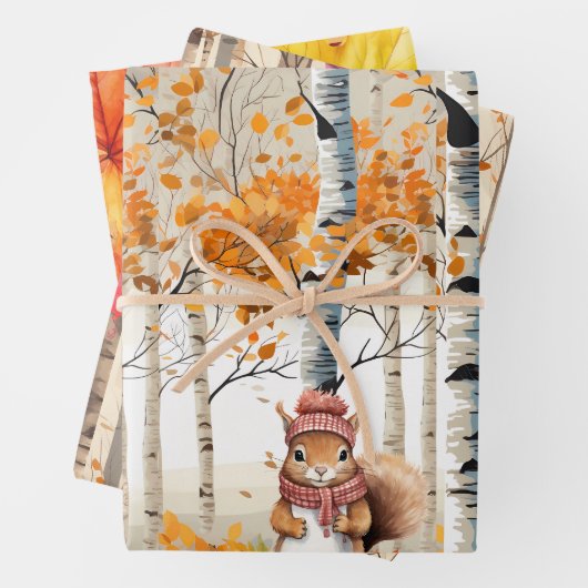 Birkenbäume, Rote Kardinäle und Chipmunks Geschenkpapier Set (Beispiel)