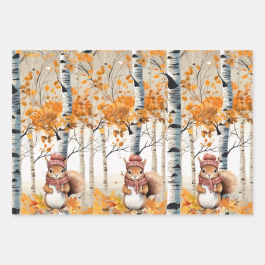 Birkenbäume, Rote Kardinäle und Chipmunks Geschenkpapier Set (Vorderseite)