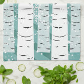 Birkenbäume Schneeflocken Winterwald gestreift Geschirrtuch (Gefaltet)