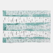 Birkenbäume Schneeflocken Winterwald gestreift Geschirrtuch (Horizontal)