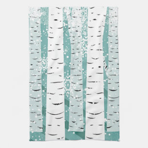 Birkenbäume Schneeflocken Winterwald gestreift Geschirrtuch