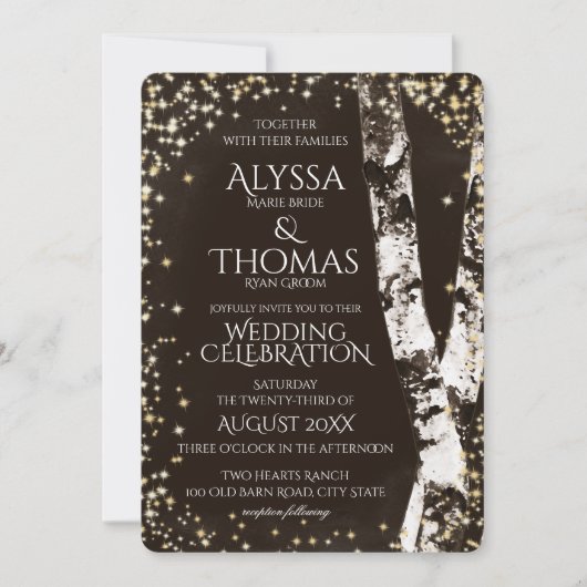 Birkenbäume und Sparkle-Hochzeit Einladung (Vorderseite)