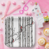 Birkenbäume und Vögel des Roten Kardinals Pappteller (Party)