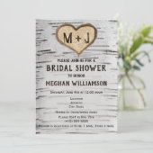 Birkenherz Initialen Brautdusche Einladung (Stehend Vorderseite)