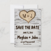 Birkenherz Initialen rustikal Save the Date Einladung (Vorderseite)