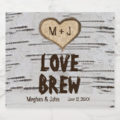 Birkenherz-Initialen rustikale Hochzeit Bierflaschenetikett (Einzelnes Label)