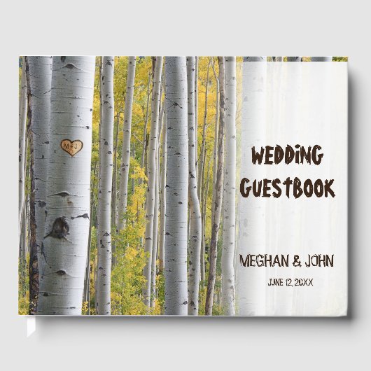 Birkenherz-Initialen rustikale Hochzeit Gästebuch (Vorderseite)