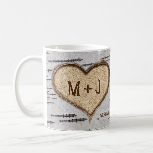 Birkenherz-Initialen rustikale Hochzeit Kaffeetasse (Links)