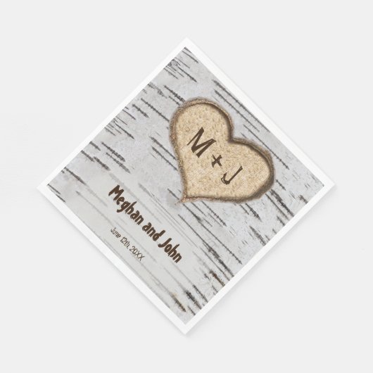 Birkenherz Initialen rustikale Hochzeit Serviette (Ecke)