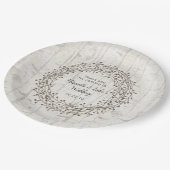 Birkenholzdekor, rustikaler Birkenholzkranz Pappteller (Schrägansicht)