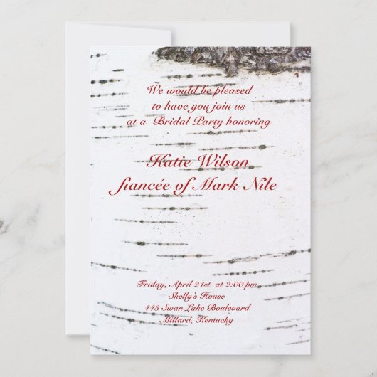 Birkenrinde-Brautparty Einladung (Vorderseite)