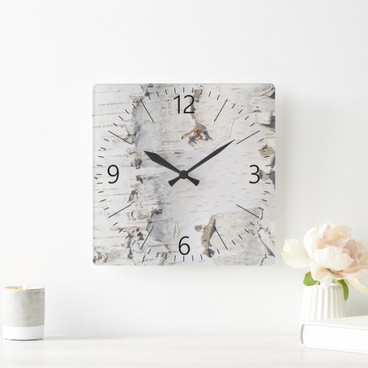 Birkenrinde Quadratische Wanduhr (Zuhause)