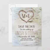 Birkenrinde rustikale Save the Date Postkarten (Vorne/Hinten)