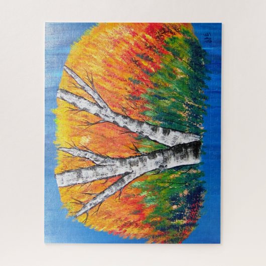 Birkenwald Abstrakte farbenprächtige Landschaft Puzzle (Vertikal)