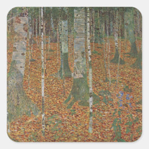 Birkenwald von Gustav Klimt, Vintage Art Nouveau Quadratischer Aufkleber
