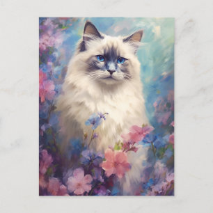 Birma-Katze Aquarell Blumen Postkarte