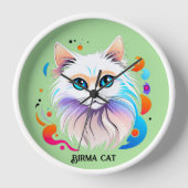 Birma Katze - Farbige Illustration Uhr (Vorderseite)