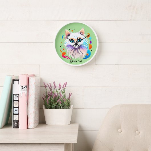 Birma Katze - Farbige Illustration Uhr (Lesesaal)