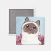 Birman Cat & Blume - Cat Art Magnet (Vorderseite/Rückseite)