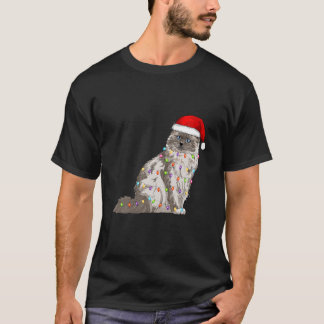 Birman Cat Christmas Santa Hat Xmas Lights Cat Lov T-Shirt