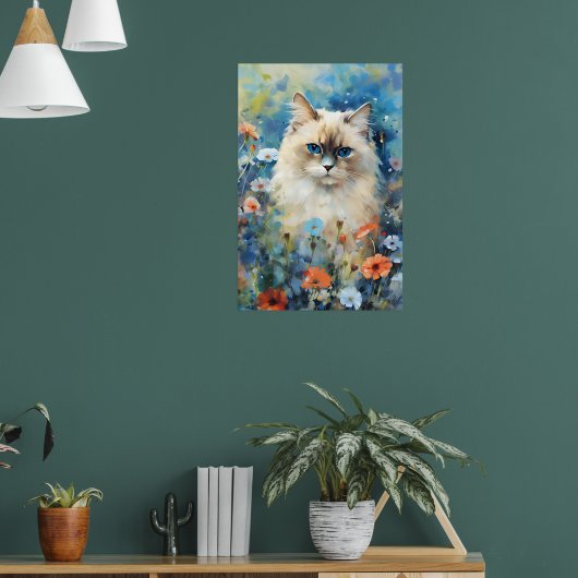 Birman Cat farbige Aquarellbilder Poster (Wohnzimmer 1)